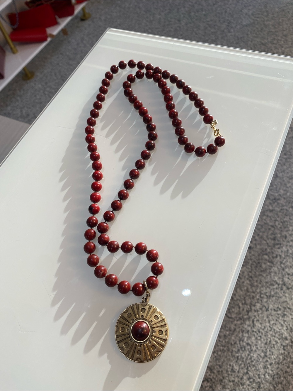Red Beaded Pendant Necklace by Sarah Coventry